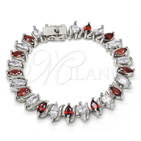Rhodium Plated Tennis Bracelet, with Garnet and White Cubic Zirconia, Polished, Rhodium Finish, 03.210.0080.6.08 (10 MM Thickness, 8 Inches Length)