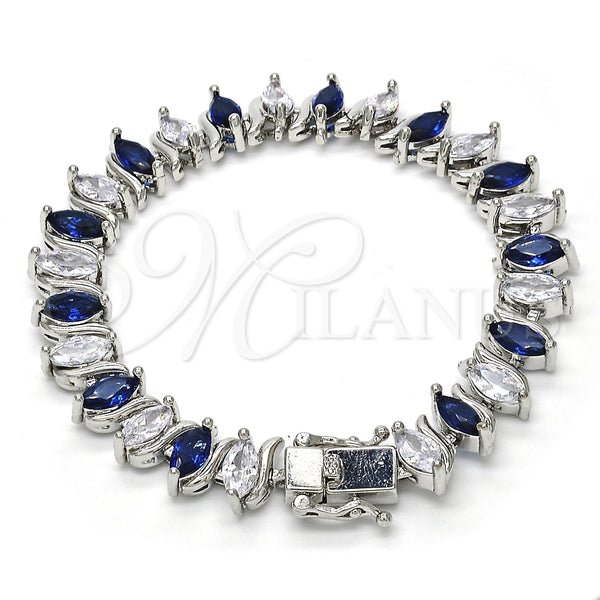 Rhodium Gold Filled Tennis Bracelet, with Sapphire Blue and White Cubic Zirconia, Polished, Rhodium Finish, 03.210.0080.8.08 (10 MM Thickness, 8 Inches Length)