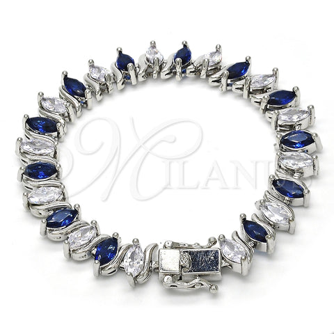 Rhodium Gold Filled Tennis Bracelet, with Sapphire Blue and White Cubic Zirconia, Polished, Rhodium Finish, 03.210.0080.8.08 (10 MM Thickness, 8 Inches Length)