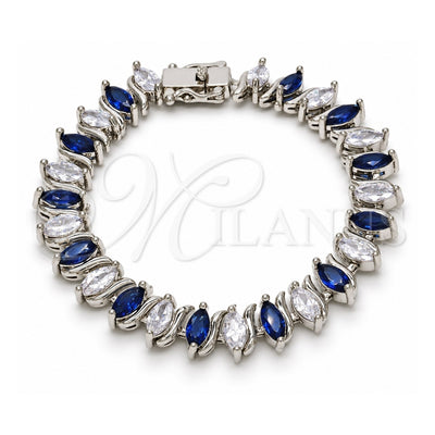 White Gold Filled Tennis Bracelet, Box Lock Design, with Sapphire Blue and White Cubic Zirconia, Polished, Rhodium Finish, 03.210.0080.8.08 (10 MM Thickness, 8 Inches Length)