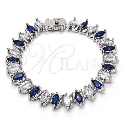 Rhodium Gold Filled Tennis Bracelet, with Sapphire Blue and White Cubic Zirconia, Polished, Rhodium Finish for wholesale, main product view