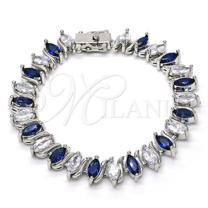 Rhodium Gold Filled Tennis Bracelet, with Sapphire Blue and White Cubic Zirconia, Polished, Rhodium Finish, 03.210.0080.8.08 (10 MM Thickness, 8 Inches Length)