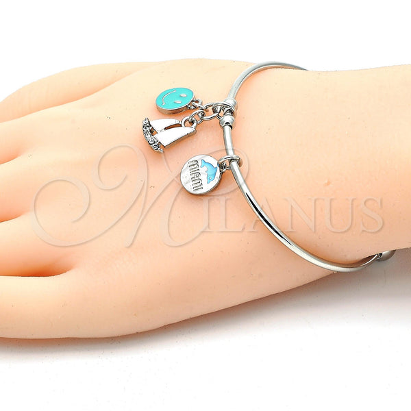 White Gold Filled Jewelry — Individual Bangle Smile and Dolphin Design with White — alternate product view — SKU 119693 | Oro Laminado Blanco joyería — Individual Bangle Smile and Dolphin diseño with blanco — SKU 119693