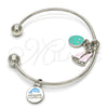 Rhodium Gold Filled Individual Bangle, Smile and Dolphin Design, with White Crystal, Multicolor Enamel Finish, Rhodium Finish, 07.179.0003.1 (02 MM Thickness, One size fits all)