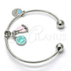 Rhodium Gold Filled Individual Bangle, Smile and Dolphin Design, with White Crystal, Multicolor Enamel Finish, Rhodium Finish, 07.179.0003.1 (02 MM Thickness, One size fits all)