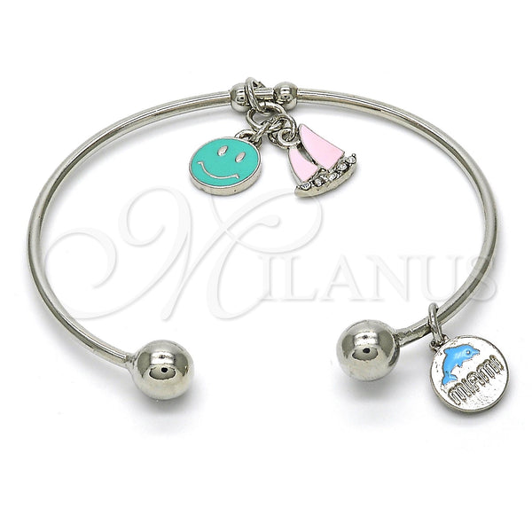 White Gold Filled Jewelry — Individual Bangle Smile and Dolphin Design with White — main product view — SKU 119693 | Oro Laminado Blanco joyería — Individual Bangle Smile and Dolphin diseño with blanco — SKU 119693