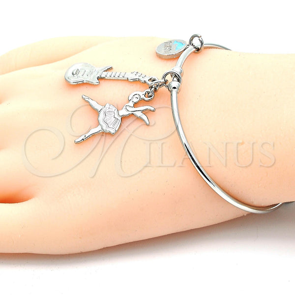 White Gold Filled Jewelry — Individual Bangle Guitar and Dolphin Design Multicolor Enamel — alternate product view — SKU 119695 | Oro Laminado Blanco joyería — Individual Bangle Guitar and Dolphin diseño Multicolor Enamel — SKU 119695