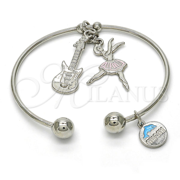 White Gold Filled Jewelry — Individual Bangle Guitar and Dolphin Design Multicolor Enamel — main product view — SKU 119695 | Oro Laminado Blanco joyería — Individual Bangle Guitar and Dolphin diseño Multicolor Enamel — SKU 119695
