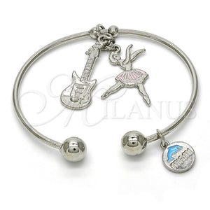 White Gold Filled Jewelry — Individual Bangle Guitar and Dolphin Design Multicolor Enamel — main product view — SKU 119695 | Oro Laminado Blanco joyería — Individual Bangle Guitar and Dolphin diseño Multicolor Enamel — SKU 119695