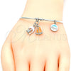 Rhodium Gold Filled Individual Bangle, Dolphin Design, with White Crystal, Multicolor Enamel Finish, Rhodium Finish, 07.179.0005.1 (02 MM Thickness, One size fits all)