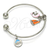 Rhodium Gold Filled Individual Bangle, Dolphin Design, with White Crystal, Multicolor Enamel Finish, Rhodium Finish, 07.179.0005.1 (02 MM Thickness, One size fits all)