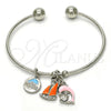 Rhodium Gold Filled Individual Bangle, Dolphin Design, with White Crystal, Multicolor Enamel Finish, Rhodium Finish, 07.179.0005.1 (02 MM Thickness, One size fits all)