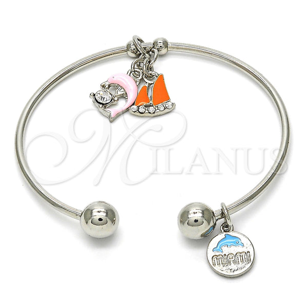 White Gold Filled Jewelry — Individual Bangle Dolphin Design with White Crystal Multicolor — main product view — SKU 119697 | Oro Laminado Blanco joyería — Individual Bangle Dolphin diseño with cristal blanco Multicolor — SKU 119697