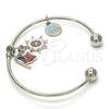 Rhodium Gold Filled Individual Bangle, Dolphin Design, with White Crystal, Multicolor Enamel Finish, Rhodium Finish, 07.179.0006.1 (02 MM Thickness, One size fits all)