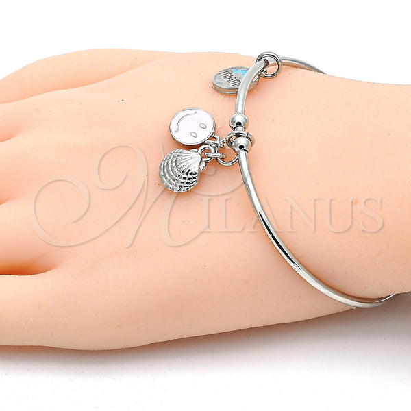 White Gold Filled Jewelry — Individual Bangle Smile and Shell Design Multicolor Enamel — alternate product view — SKU 119701 | Oro Laminado Blanco joyería — Individual Bangle Smile and Shell diseño Multicolor Enamel — SKU 119701