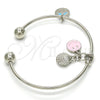 Rhodium Gold Filled Individual Bangle, Smile and Shell Design, Multicolor Enamel Finish, Rhodium Finish, 07.179.0007.1 (02 MM Thickness, One size fits all)