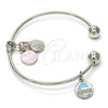 Rhodium Gold Filled Individual Bangle, Smile and Shell Design, Multicolor Enamel Finish, Rhodium Finish, 07.179.0007.1 (02 MM Thickness, One size fits all)