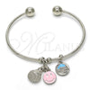 Rhodium Gold Filled Individual Bangle, Smile and Shell Design, Multicolor Enamel Finish, Rhodium Finish, 07.179.0007.1 (02 MM Thickness, One size fits all)