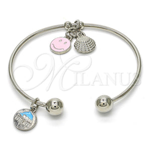 White Gold Filled Jewelry — Individual Bangle Smile and Shell Design Multicolor Enamel — main product view — SKU 119701 | Oro Laminado Blanco joyería — Individual Bangle Smile and Shell diseño Multicolor Enamel — SKU 119701