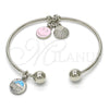 Rhodium Gold Filled Individual Bangle, Smile and Shell Design, Multicolor Enamel Finish, Rhodium Finish, 07.179.0007.1 (02 MM Thickness, One size fits all)