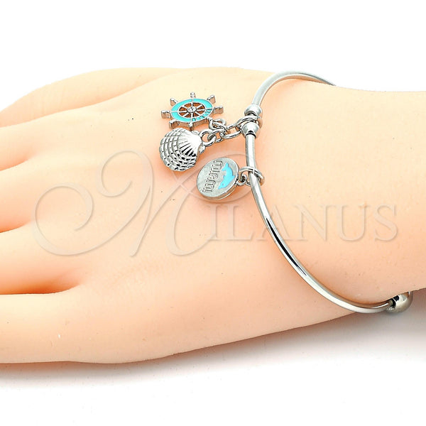 White Gold Filled Jewelry — Individual Bangle Shell and Dolphin Design with White — alternate product view — SKU 119703 | Oro Laminado Blanco joyería — Individual Bangle Shell and Dolphin diseño with blanco — SKU 119703