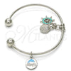 Rhodium Gold Filled Individual Bangle, Shell and Dolphin Design, with White Cubic Zirconia, Multicolor Enamel Finish, Rhodium Finish, 07.179.0008.1 (02 MM Thickness, One size fits all)