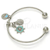 Rhodium Gold Filled Individual Bangle, Shell and Dolphin Design, with White Cubic Zirconia, Multicolor Enamel Finish, Rhodium Finish, 07.179.0008.1 (02 MM Thickness, One size fits all)