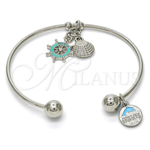 White Gold Filled Jewelry — Individual Bangle Shell and Dolphin Design with White — main product view — SKU 119703 | Oro Laminado Blanco joyería — Individual Bangle Shell and Dolphin diseño with blanco — SKU 119703