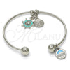 Rhodium Gold Filled Individual Bangle, Shell and Dolphin Design, with White Cubic Zirconia, Multicolor Enamel Finish, Rhodium Finish, 07.179.0008.1 (02 MM Thickness, One size fits all)