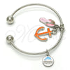 Rhodium Gold Filled Individual Bangle, Anchor and Shoes Design, with White Crystal, Multicolor Enamel Finish, Rhodium Finish, 07.179.0009.1 (02 MM Thickness, One size fits all)
