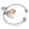 Rhodium Gold Filled Individual Bangle, Anchor and Shoes Design, with White Crystal, Multicolor Enamel Finish, Rhodium Finish, 07.179.0009.1 (02 MM Thickness, One size fits all)