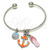 Rhodium Gold Filled Individual Bangle, Anchor and Shoes Design, with White Crystal, Multicolor Enamel Finish, Rhodium Finish, 07.179.0009.1 (02 MM Thickness, One size fits all)