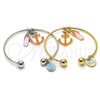 Rhodium Gold Filled Individual Bangle, Anchor and Shoes Design, with White Crystal, Multicolor Enamel Finish, Rhodium Finish, 07.179.0009.1 (02 MM Thickness, One size fits all)