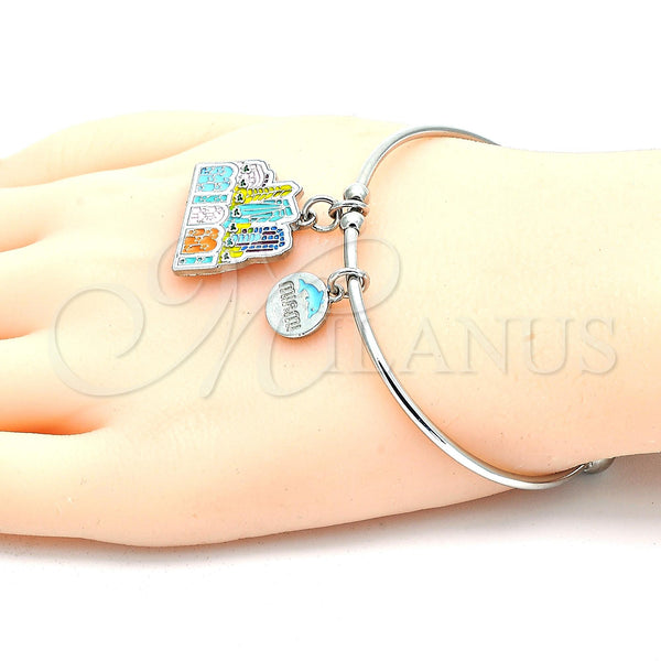 White Gold Filled Jewelry — Individual Bangle Dolphin Design Multicolor Enamel 07. 02 — alternate product view — SKU 119707 | Oro Laminado Blanco joyería — Individual Bangle Dolphin diseño Multicolor Enamel 07. 02 — SKU 119707