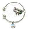 Rhodium Gold Filled Individual Bangle, Tree and Dolphin Design, Multicolor Enamel Finish, Rhodium Finish, 07.179.0011.1 (02 MM Thickness, One size fits all)