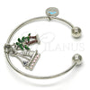 Rhodium Gold Filled Individual Bangle, Tree and Dolphin Design, Multicolor Enamel Finish, Rhodium Finish, 07.179.0011.1 (02 MM Thickness, One size fits all)
