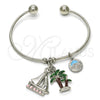 Rhodium Gold Filled Individual Bangle, Tree and Dolphin Design, Multicolor Enamel Finish, Rhodium Finish, 07.179.0011.1 (02 MM Thickness, One size fits all)