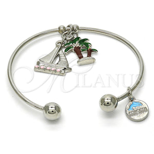 White Gold Filled Jewelry — Individual Bangle Tree and Dolphin Design Multicolor Enamel — main product view — SKU 119709 | Oro Laminado Blanco joyería — Individual Bangle Tree and Dolphin diseño Multicolor Enamel — SKU 119709