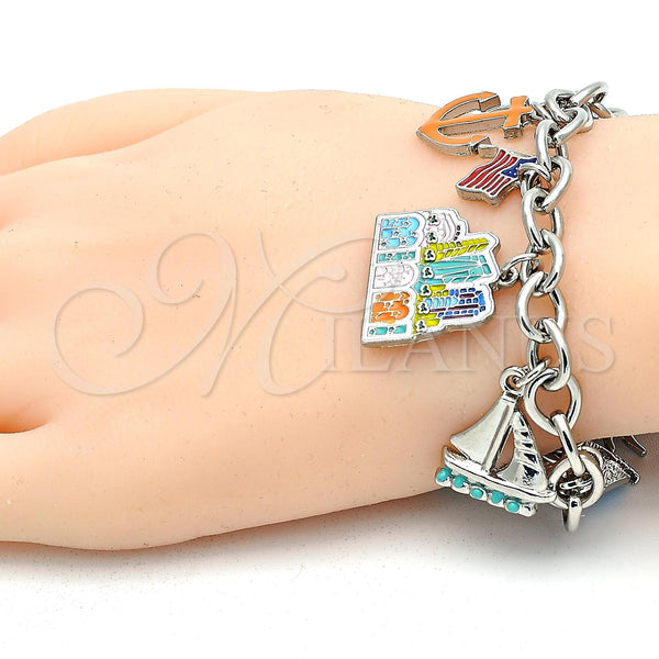 White Gold Filled Bracelet — Charm Bracelet Anchor and Guitar Design with White — alternate product view — SKU 119711 | Oro Laminado Blanco brazalete — Charm Bracelet Anchor and Guitar diseño with blanco — SKU 119711