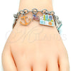 Rhodium Gold Filled Charm Bracelet, Anchor and Guitar Design, with White Crystal, Multicolor Enamel Finish, Rhodium Finish, 03.179.0033.1.08 (08 MM Thickness, 8 Inches Length)