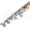 Rhodium Gold Filled Charm Bracelet, Anchor and Guitar Design, with White Crystal, Multicolor Enamel Finish, Rhodium Finish, 03.179.0033.1.08 (08 MM Thickness, 8 Inches Length)