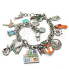 Rhodium Gold Filled Charm Bracelet, Anchor and Guitar Design, with White Crystal, Multicolor Enamel Finish, Rhodium Finish, 03.179.0033.1.08 (08 MM Thickness, 8 Inches Length)