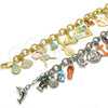 Rhodium Gold Filled Charm Bracelet, Anchor and Guitar Design, with White Crystal, Multicolor Enamel Finish, Rhodium Finish, 03.179.0033.1.08 (08 MM Thickness, 8 Inches Length)