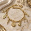 Oro Laminado Charm Bracelet, Gold Filled Style Judaica and Star of David Design, Polished, Golden Finish, 03.32.0074.07 (7 Inches Length)