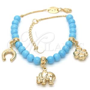 Gold Filled Bracelet — Charm Bracelet Elephant and Four-leaf Clover Design with — main product view — SKU 119736 | Oro Laminado brazalete — Charm Bracelet Elephant and Four-leaf Clover diseño with — SKU 119736