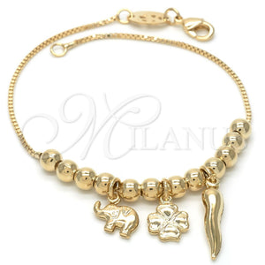 Gold Filled Bracelet — Charm Bracelet Elephant and Four-leaf Clover Design Polished — main product view — SKU 119755 | Oro Laminado brazalete — Charm Bracelet Elephant and Four-leaf Clover diseño pulido — SKU 119755