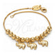 Pulsera de Dije 03.32.0083.08 Oro Laminado, Diseño de Elefante, Pulido, Tono Dorado (8 Pulgadas de Largo)