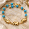 Oro Laminado Fancy Bracelet, Gold Filled Style Elephant and Ball Design, with Blue Topaz Opal, Polished, Golden Finish, 03.32.0089.08 (8 Inches Length)