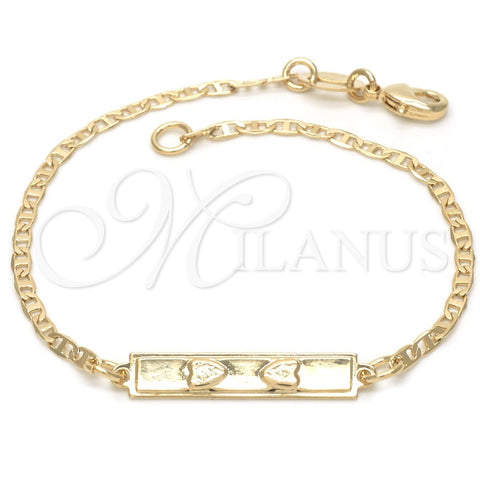Oro Laminado ID Bracelet, Gold Filled Style Heart and Mariner Design, Polished, Golden Finish, 03.32.0097.06