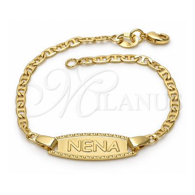 Oro Laminado ID Bracelet, Gold Filled Style Mariner Design, Polished, Golden Finish, 03.32.0105.06 (01 MM Thickness, 6 Inches Length)